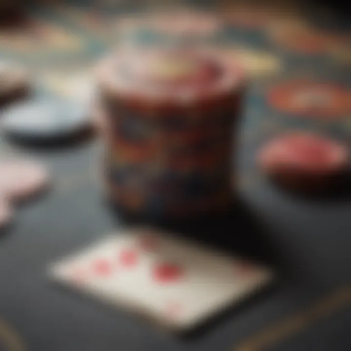 A detailed view of chips and cards representing the gambling culture