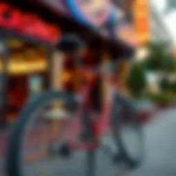 A close-up view of a bicycle parked outside a casino entrance