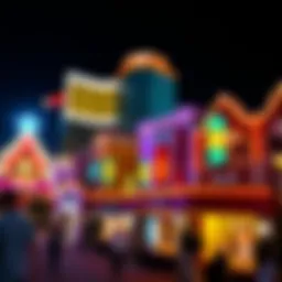 Vibrant night view of LINQ Promenade showcasing its colorful lights and lively atmosphere