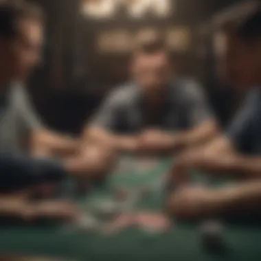 Poker players engaged in a tense moment with chips in play