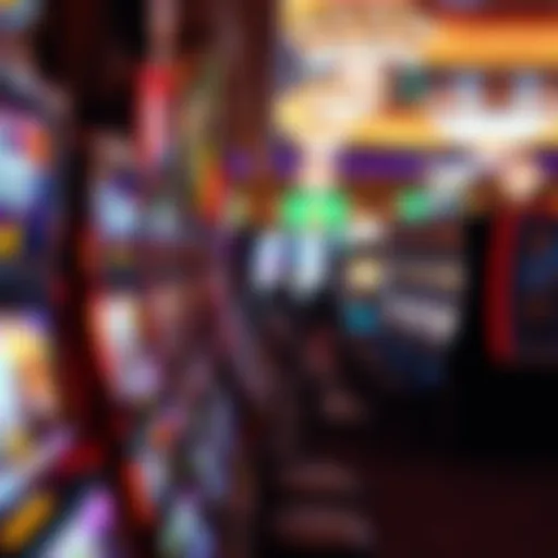 An array of colorful slot machines in a bustling casino