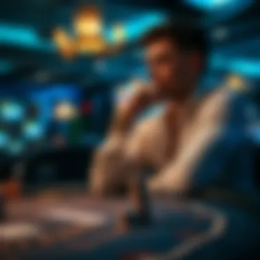 A strategic player contemplating their next move at a blackjack table.